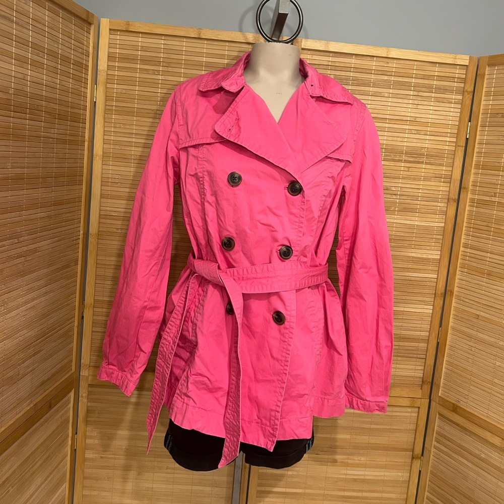 GAP misses size M Medium hot Pink belted Trench coat dress jacket Easter Spring